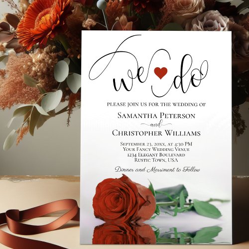 We Do Elegant Rust Orange Rose Romantic Wedding Invitation