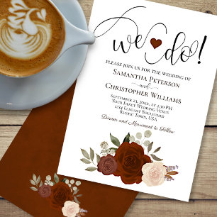We Do! Elegant Rust Orange Roses Fall Wedding Invitation