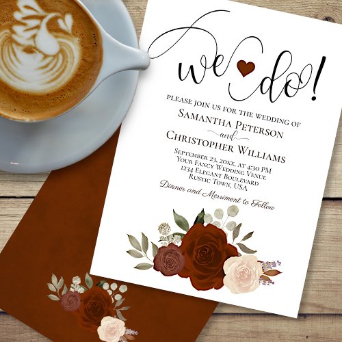 We Do Elegant Rust Orange Roses Fall Wedding Invitation