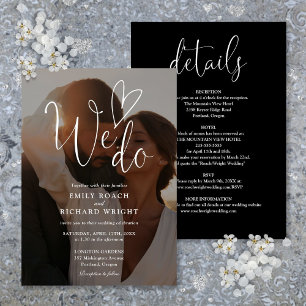 We Do Elegant Script Photo All In One Wedding Invitation