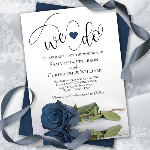 We Do Elegant Steel Blue Rose Romantic Wedding Invitation