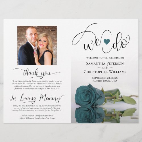 We Do Elegant Teal Rose Modern Wedding Program