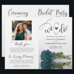 We Do! Elegant Teal Rose Modern Wedding Program<br><div class="desc">This beautiful wedding program is both modern and elegant. The DIY folded design features modern script lettering on the front reading "we do" with the names of the couple and wedding date/location. There is a photo of a beautiful long-stemmed teal or dark turquoise colored rose reflecting in a pool of...</div>