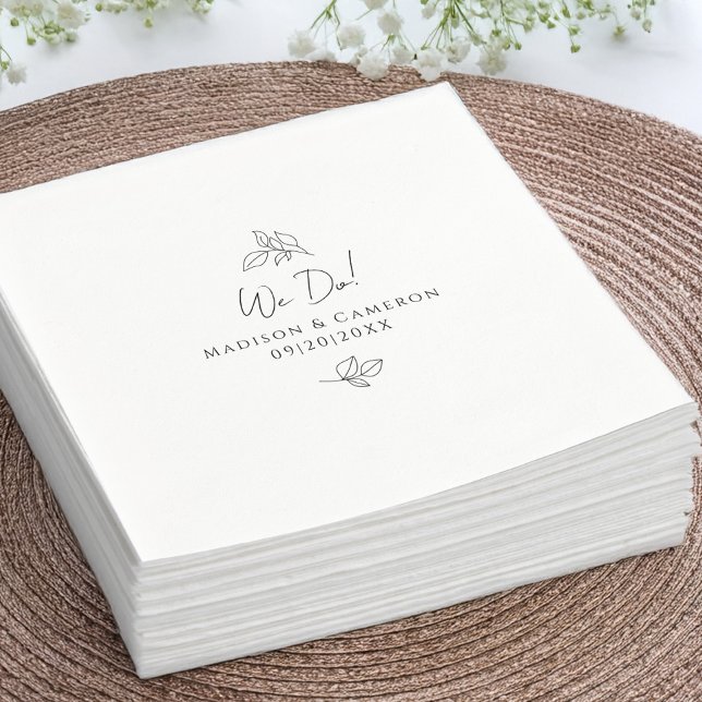 We Do Elegant Wedding Botanical Black & White  Napkins (Creator Uploaded)