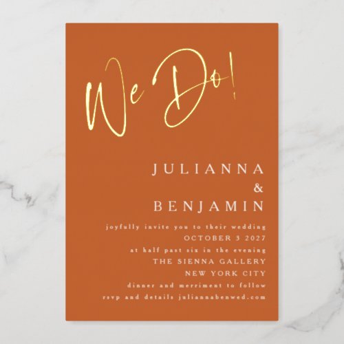 We Do Elegant Wedding Website Burnt Orange Gold Foil Invitation