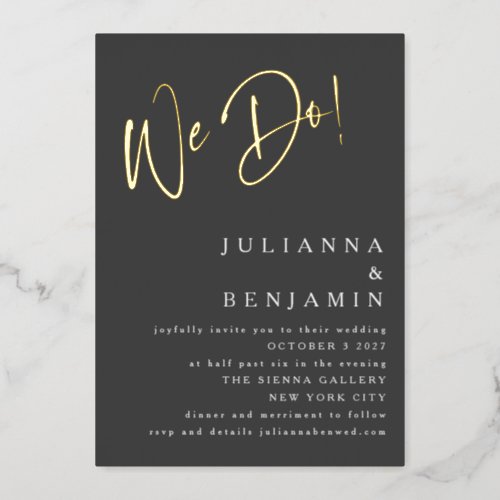 We Do Elegant Wedding Website Soft Black Gold Foil Invitation