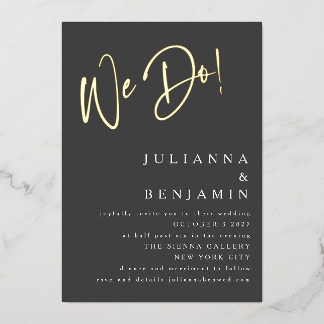We Do Elegant Wedding Website Soft Black Gold Foil Invitation (Front)
