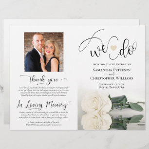 We Do! Elegant White Rose DIY Fold Wedding Program