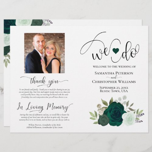 We Do Emerald Boho Roses Foldable Wedding Program