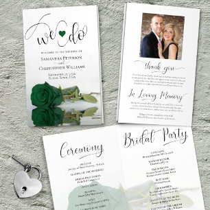 We Do! Emerald Green Rose DIY Fold Wedding Program