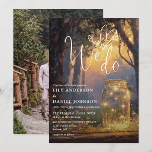 We Do Enchanted Forest Mason Jar Photo Wedding Invitation