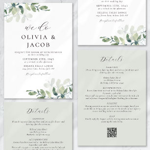 We Do Eucalyptus Sage Green All in One Wedding Invitation