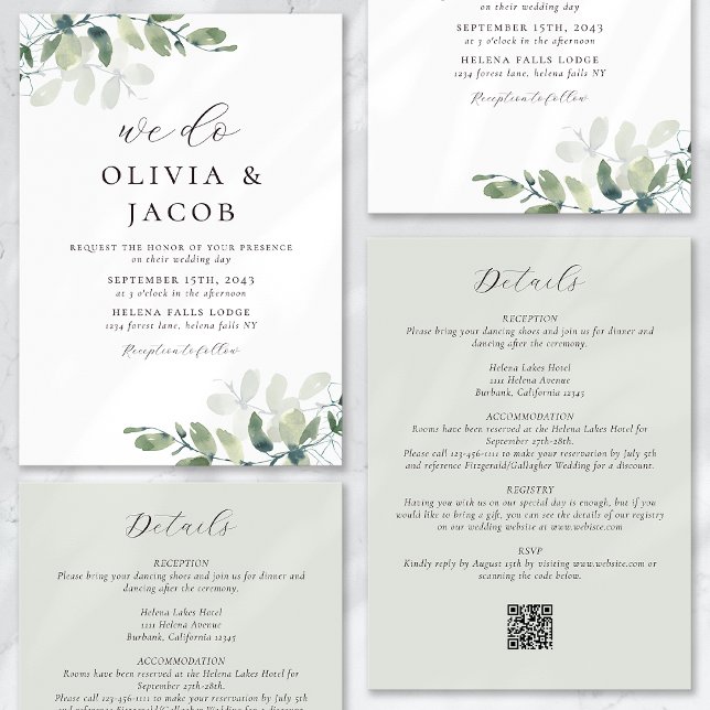 We Do Eucalyptus Sage Green All in One Wedding Invitation (Creator Uploaded)