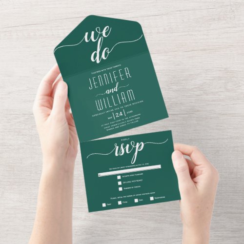We do evergreen green script calligraphy wedding All In One Invitation