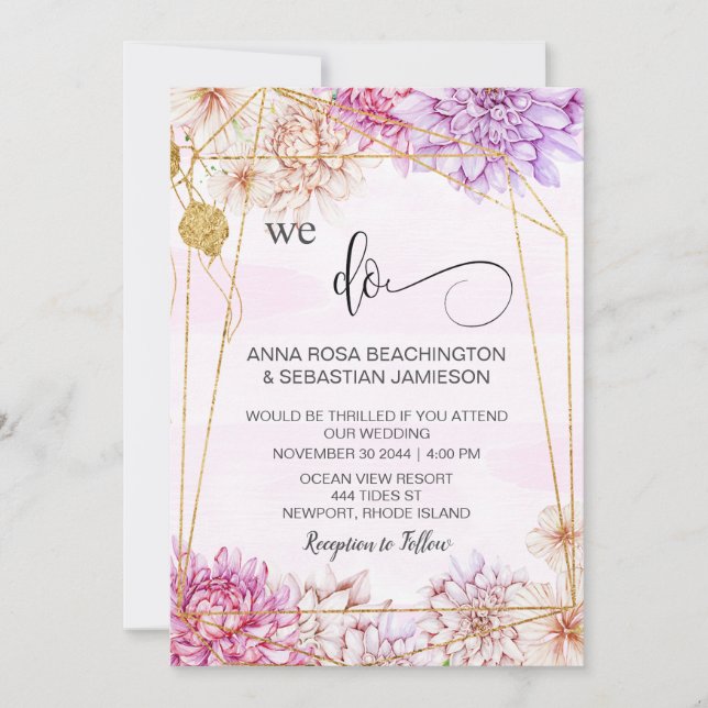 *~* WE DO Floral Geometric QR RSVP AR15 Wedding  I Invitation (Front)
