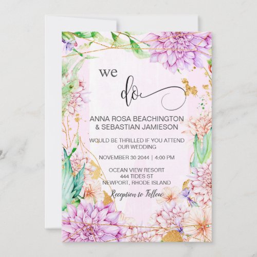  WE DO Floral Geometric RSVP AR15 QR Wedding Invitation