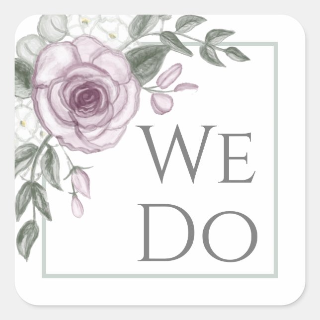 We Do, Floral Mauve Rose Envelope and Favor Seals (Front)