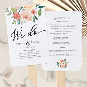 We Do Floral Watercolor Wedding Program Hand Fan