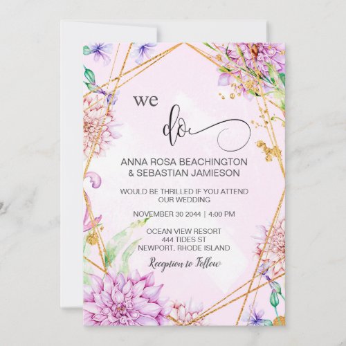  WE DO Geometric RSVP Floral AR15 QR Wedding Invitation