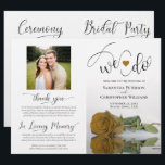 We Do! Gold Ochre Rose DIY Fold Wedding Program<br><div class="desc">This beautiful wedding program is both modern and elegant. The DIY folded design features modern script lettering on the front reading "we do" with the names of the couple and wedding date/location. There is a photo of a beautiful long-stemmed gold ochre or mustard yellow colored rose reflecting in a pool...</div>