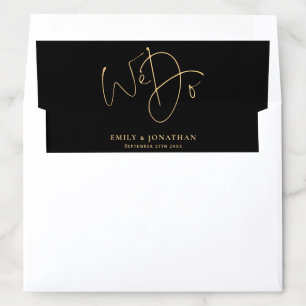 We Do Gold Script Names Black Wedding Envelope Liner
