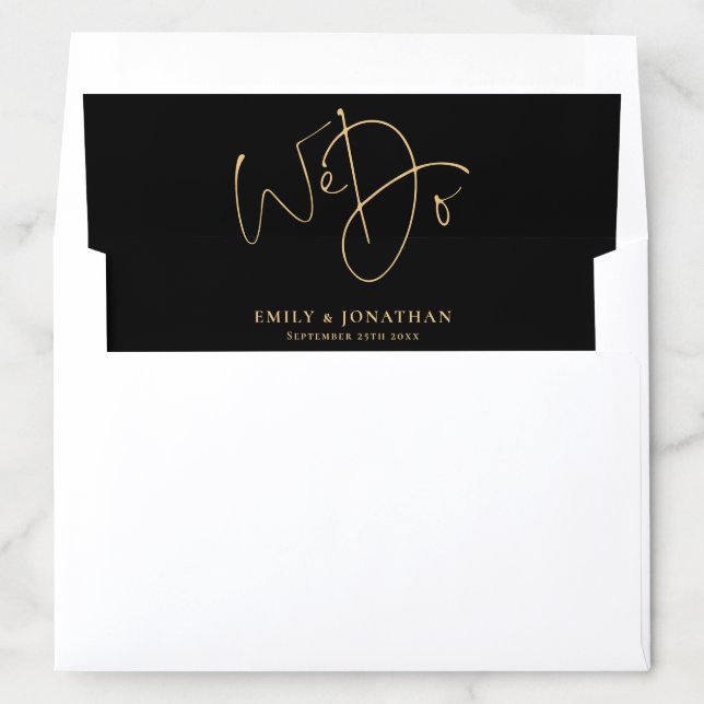 We Do Gold Script Names Black Wedding Envelope Liner (In Envelope)