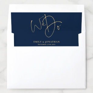 We Do Gold Script Names Navy Blue Wedding Envelope Liner