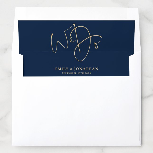 We Do Gold Script Names Navy Blue Wedding Envelope Liner (In Envelope)