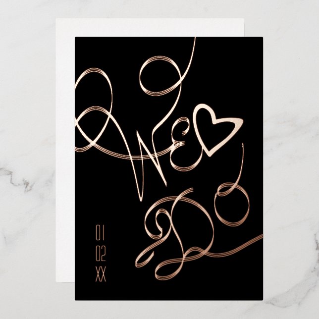 We Do Heart Hand Drawn Gold Wedding Pressed   Foil Invitation (Front/Back)