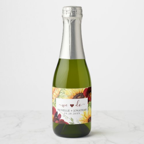 We Do Heart Sunflower Wedding Beverage Label