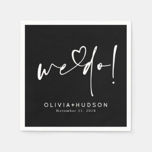 We Do Heart Typography Black Wedding Napkins