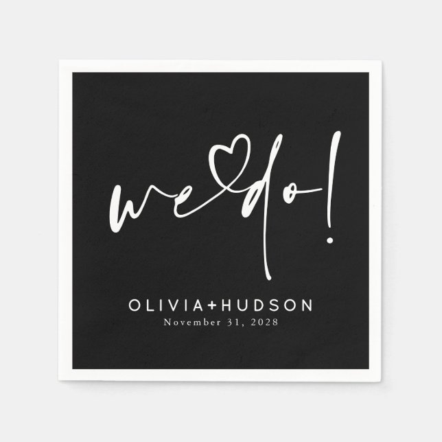 We Do Heart Typography Black Wedding  Napkins (Front)