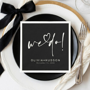 We Do Heart Typography Black Wedding Napkins