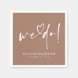 We Do Heart Typography Brown Wedding Napkins