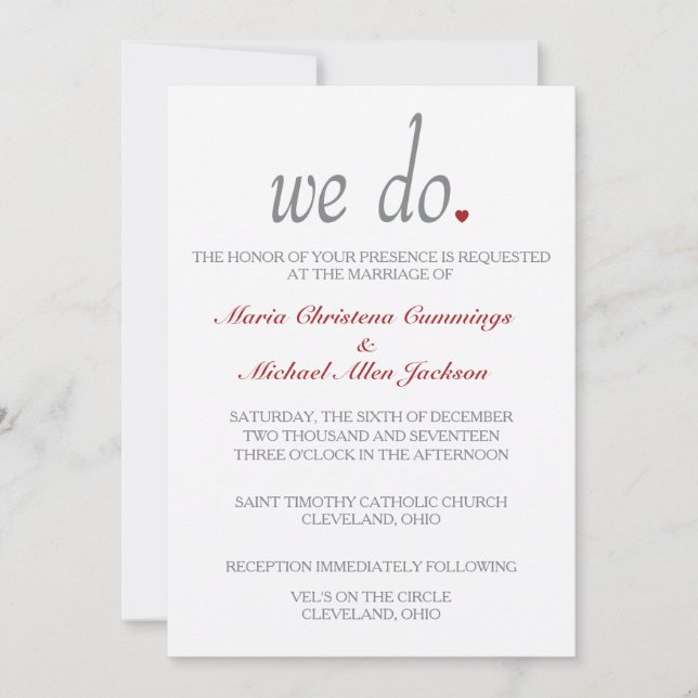 We Do Hearts Wedding Ceremony Invitation (Front)