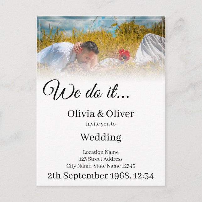 We do it - Kissing Couple on a Meadow Invitation Postcard (Front)