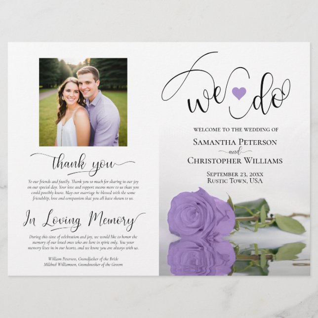 We Do! Lavender Purple Rose Modern Wedding Program (Front)