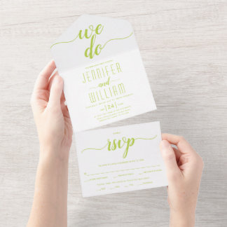 "We do" lime green script typography wedding All In One Invitation