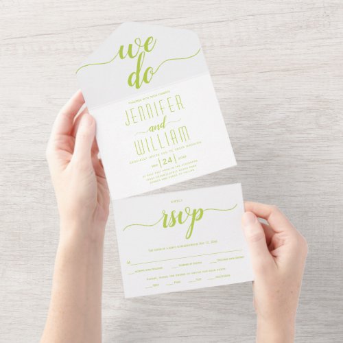 We do lime green script typography wedding All In One Invitation