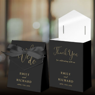 We Do Love Heart Black And Gold Wedding Favor Boxes