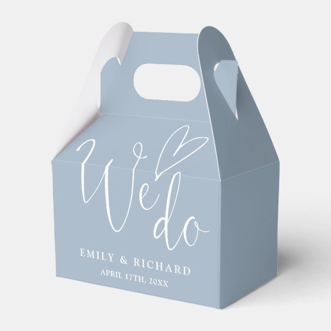 We Do Love Heart Dusty Blue Wedding Favor Boxes (Front Side)
