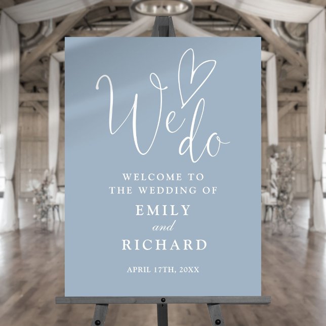 We Do Love Heart Dusty Blue Wedding Welcome Sign (We Do Love Heart Dusty Blue Wedding Welcome Sign)
