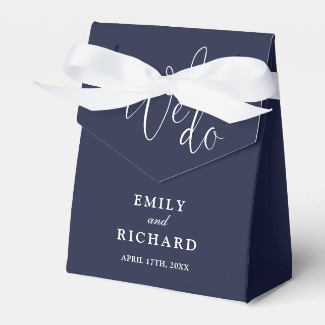 We Do Love Heart Navy Blue Wedding Favor Boxes (Front Side)