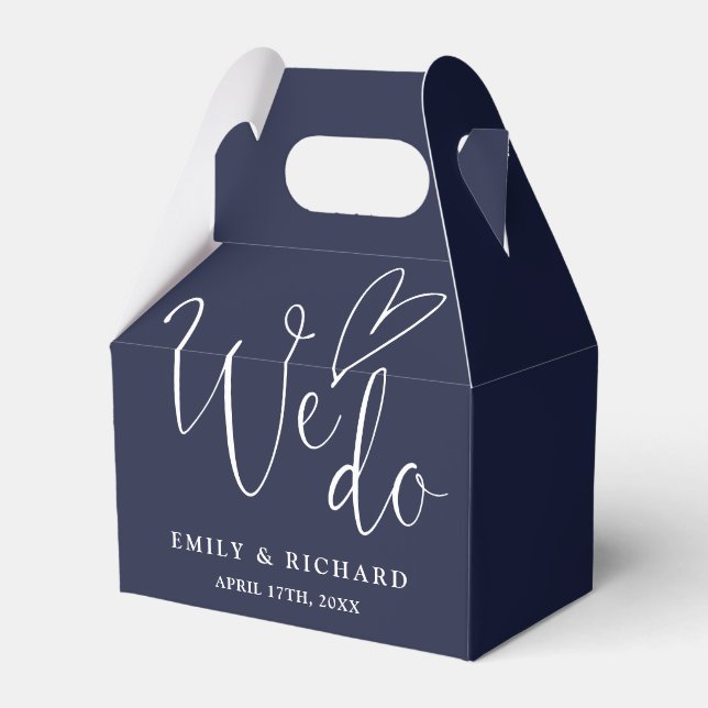We Do Love Heart Navy Blue Wedding Favor Boxes (Front Side)