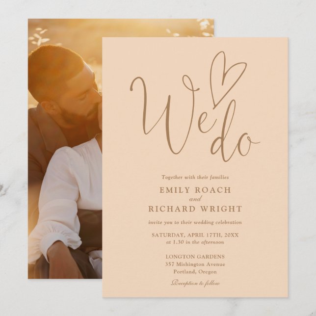 We Do Love Heart Photo Soft Peach Wedding Invitation (Front/Back)