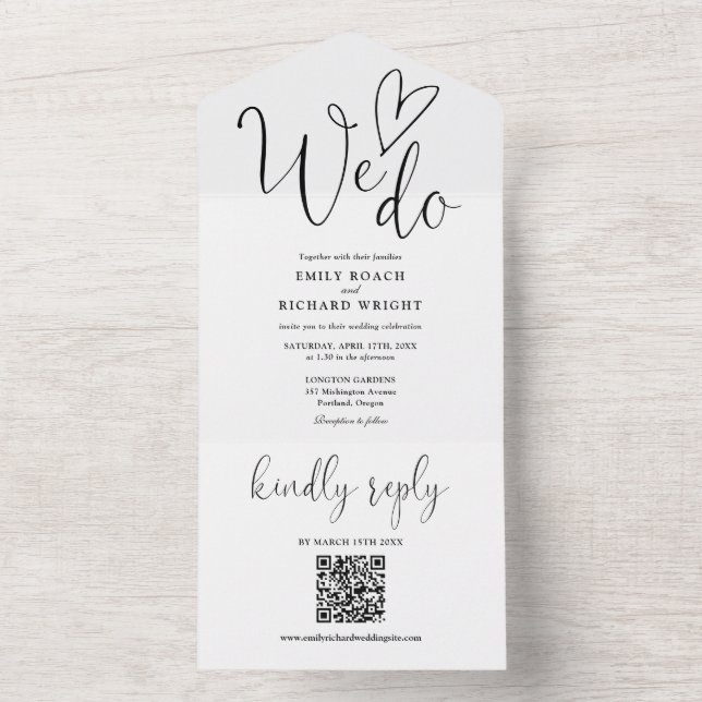 We Do Love Heart QR Code Black And White Wedding All In One Invitation (Inside)