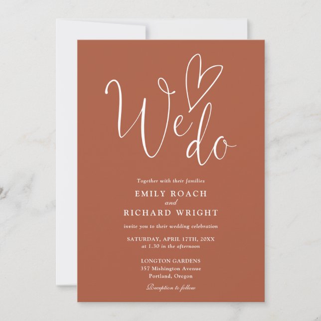 We Do Love Heart QR Code Terracotta Wedding Invitation (Front)