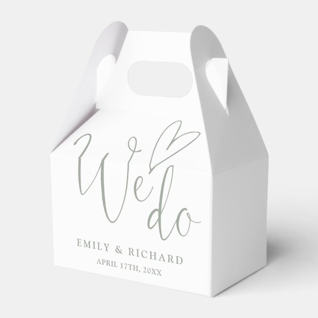 We Do Love Heart Sage Green Wedding Favor Boxes (Front Side)