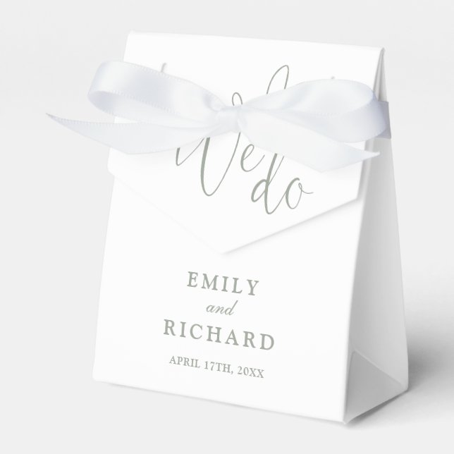We Do Love Heart Sage Green Wedding Favor Boxes (Front Side)