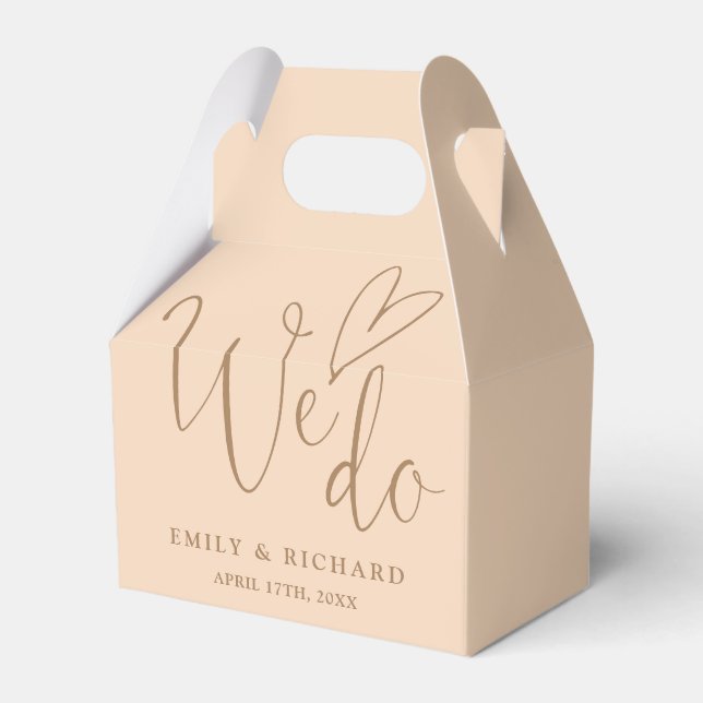 We Do Love Heart Soft Peach Wedding Favor Boxes (Front Side)